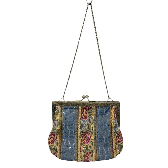 Vintage Handbags - Vintage CHRISTIANA Victorian 20's Inspired Kiss Lock Chain Crossbody Satchel Bag